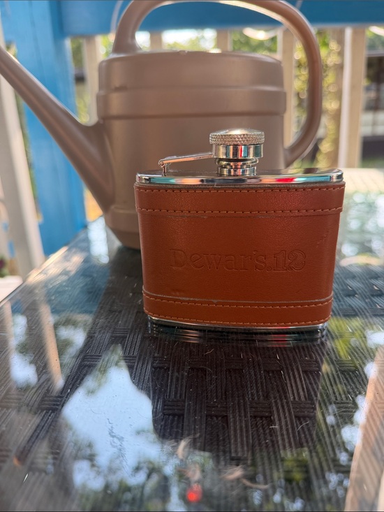 Dewar’s 12 Other - Brown Leather-Wrap Stainless Flask